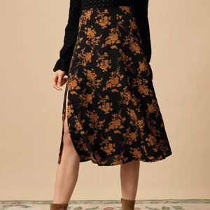 Rihoas High Waisted Floral Pattern A-line Skirt with Side Slit NWT